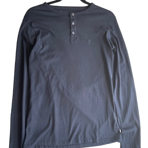 French Connection 100% Cotton LS Long-sleeved Henley Shirt Large Dark Navy - Picture 1 of 6